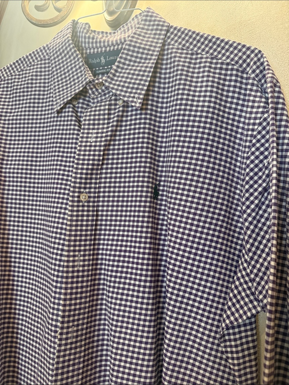 Ralph Lauren Men's Purple and White Gingham Dress Shirt